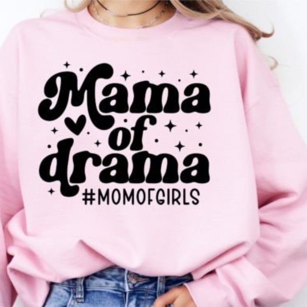 Mama Of Drama Sweatshirt, Girl Mom Sweatshirt, Mama Shirt - Light Pink - Picture 1 of 3